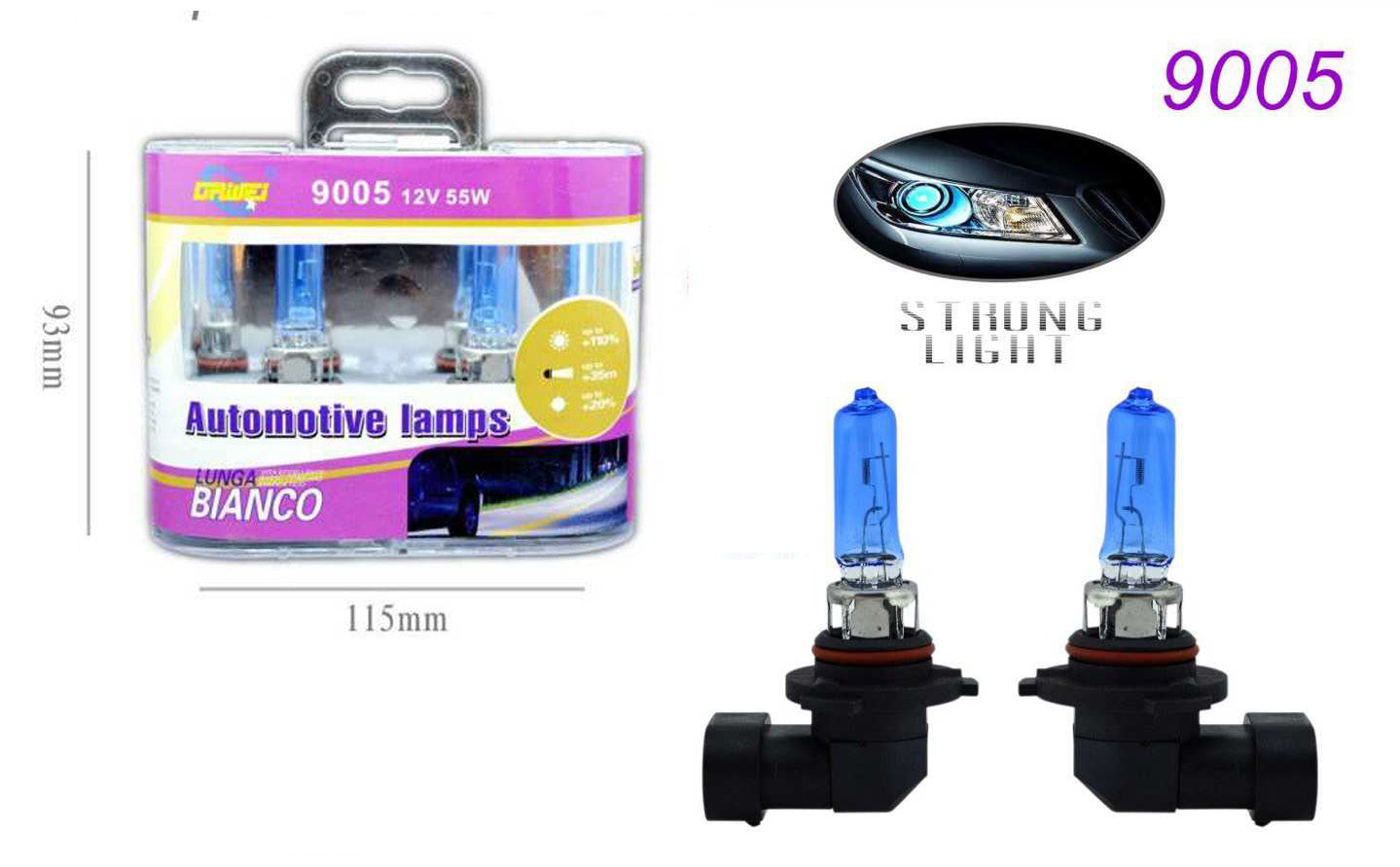 COPPIA FARI LAMPADINE XENON AUTO ATTACCO 9005 BIANCO 5500K ALTA LUMINOSITA 55W