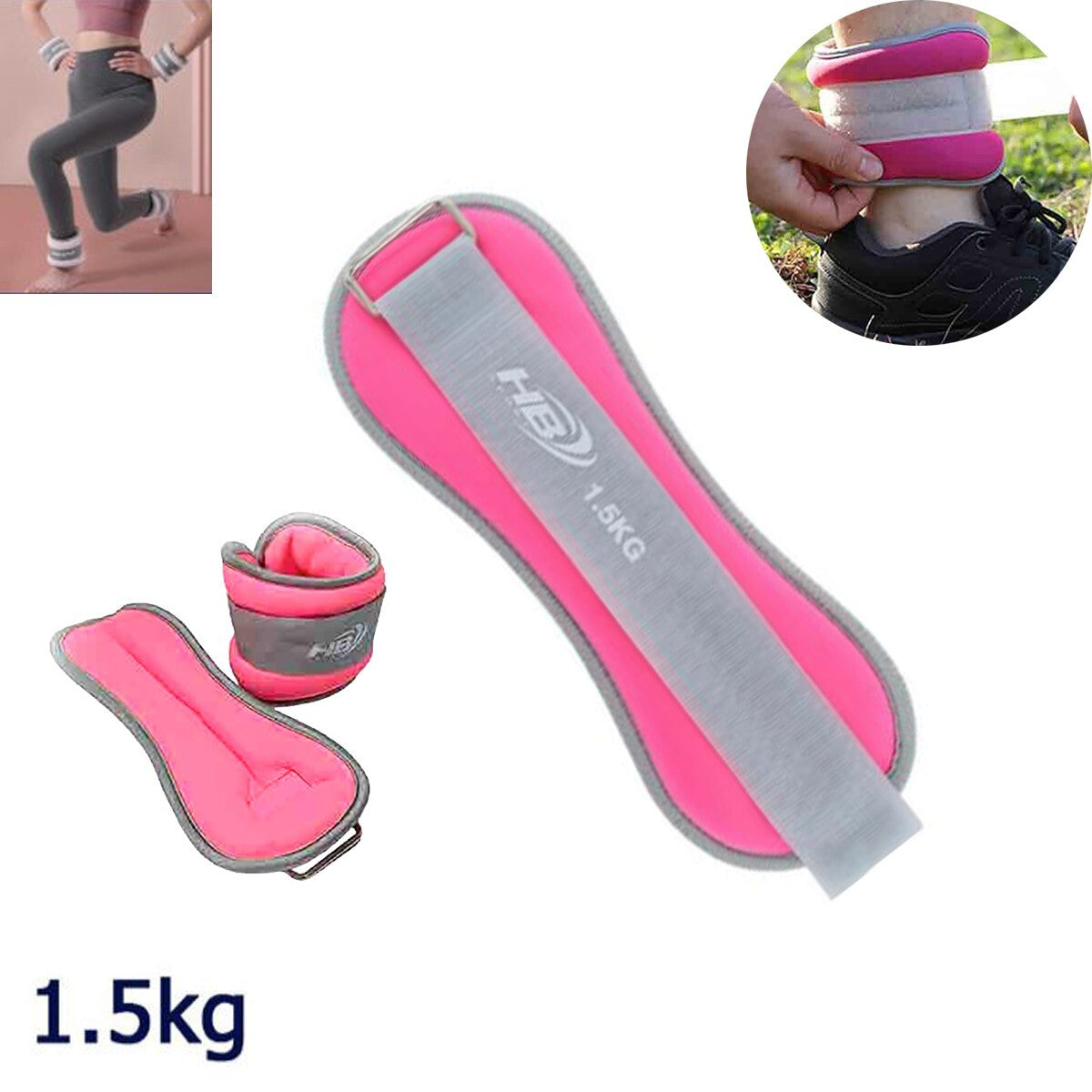 COPPIA DI PESI SABBIA REGOLABILI SPORT POLSO CAVIGLIA FITNESS 1.5 KG ROSA 90048*