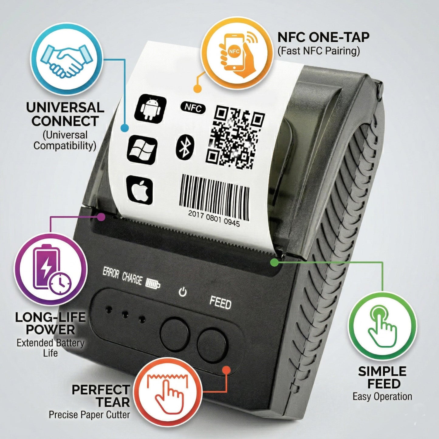 MINI STAMPANTE TERMICA PORTATILE BLUETOOTH WIRELESS 58MM RICEVUTE POS-2651014