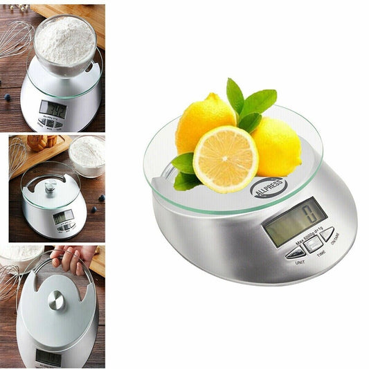 BILANCIA DIGITALE DA CUCINA DISPLAY LCD PIATTO IN VETRO FUNZIONE TARA 5KG B03