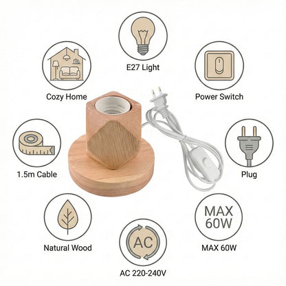 LAMPADA DA TAVOLO LEGNO E27 BASE PORTALAMPADA DESIGN MODERNO COMODINO TD-325