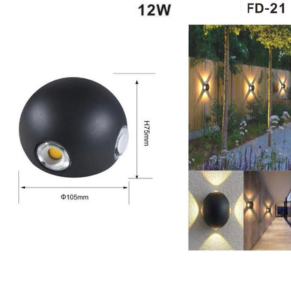 APPLIQUE LED 4 COB LAMPADA PARETE ROTONDO 12W NERO CALDO 3000K ESTERNO FD-21*