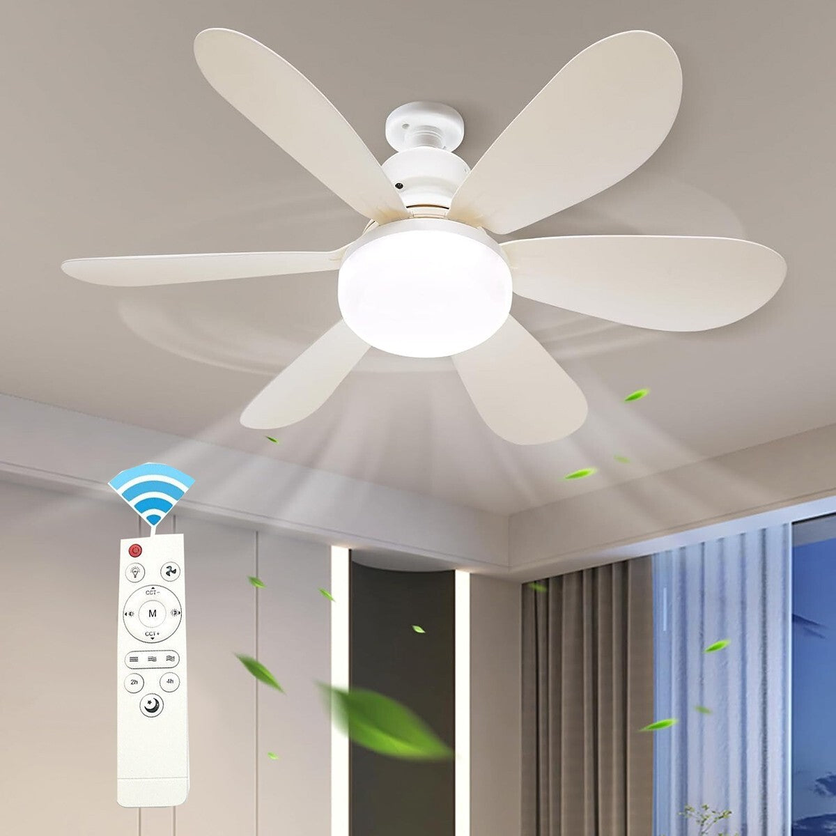 LAMPADA VENTILATORE PLAFONIERA LED SOFFITTO E27 DIMMERABILE 6 PALE TELECOMANDO