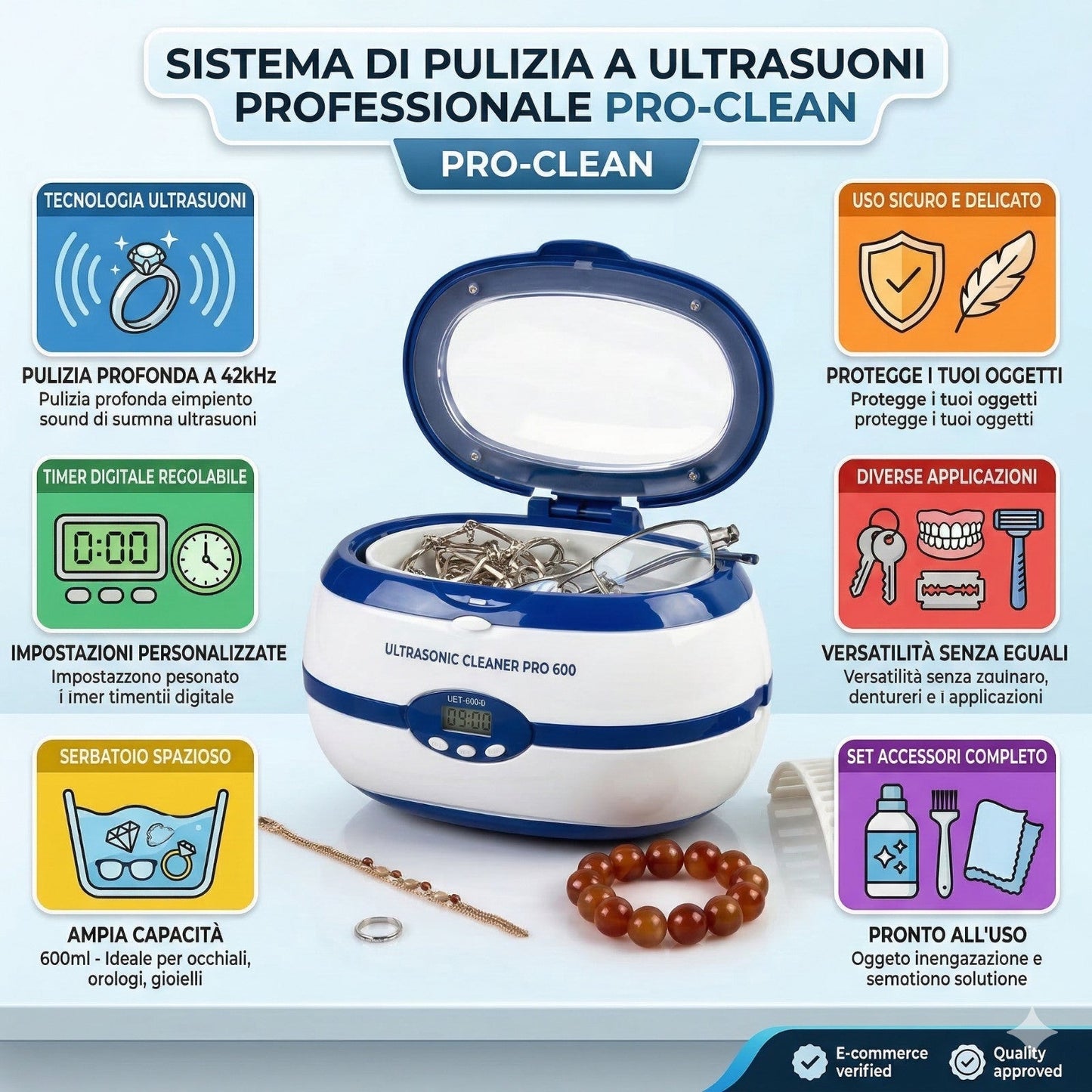STERILIZZATORE AD ULTRASUONI DIGITALE PER LA PULIZIA GIOELLI OCCHIALI ESTETISTA