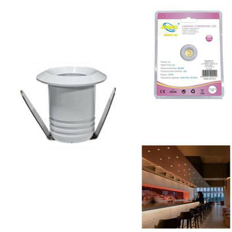 MINI FARETTO LED 1W SOFFITTO TONDO INCASSO MOLLA 2.8CM LED BIANCO CALDO 3000K