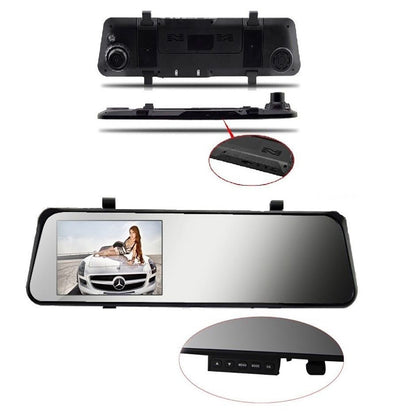 SPECCHIETTO RETROVISORE MONITOR DVR REGISTRA VIDEO RETROMARCIA 2 TELECAMERE AUTO