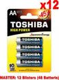 (12 Packs) Toshiba Batteries 4-Count AA LR6GCP BP-4 Alkaline Total 48 Pcs
