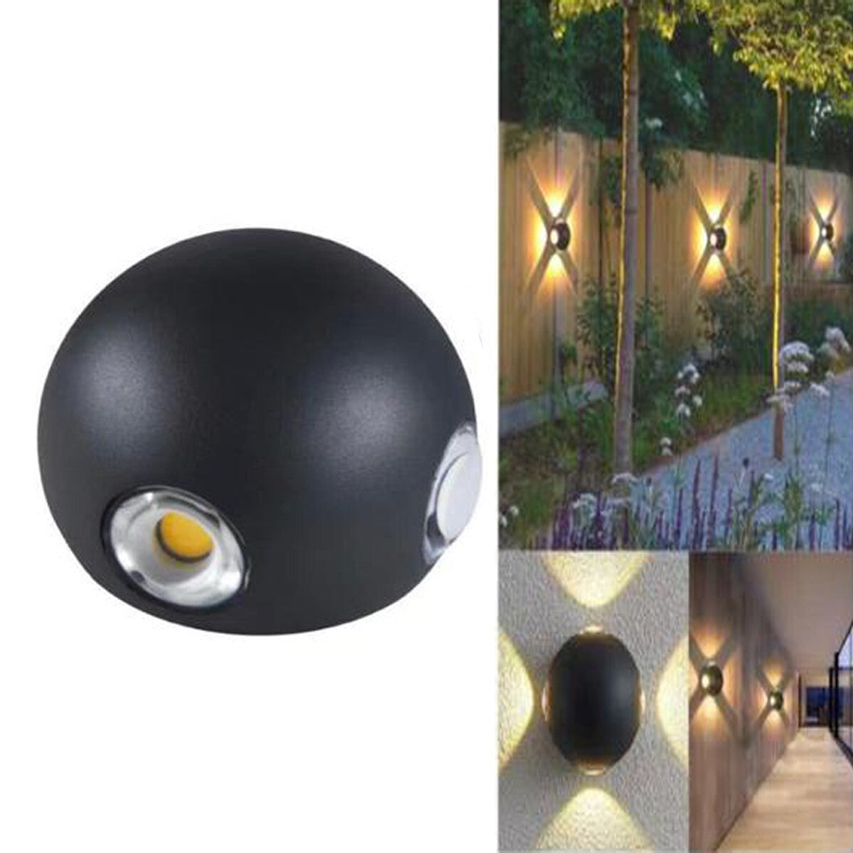 APPLIQUE LED 4 COB LAMPADA PARETE ROTONDO 12W NERO FREDDO 6500K ESTERNO FD-21*