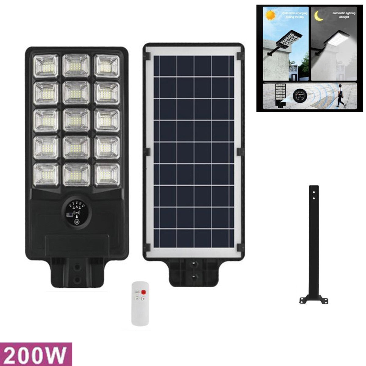 FARO LAMPIONE STRADALE PANNELLO SOLARE 200W CON STAFFA TELECOMANDO 12467