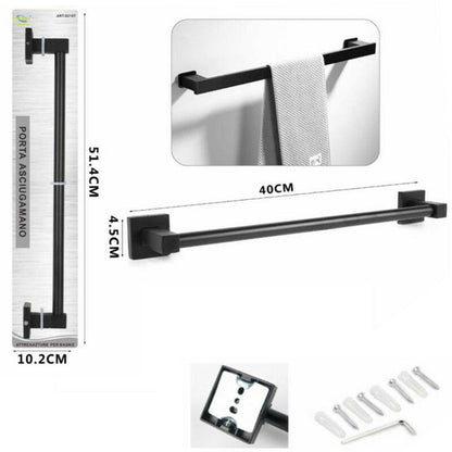 PORTA ASCIUGAMANI ASTA SUPPORTO 40CM BAGNO DA MURO ASCIUGA MANO CASA NERO 02107