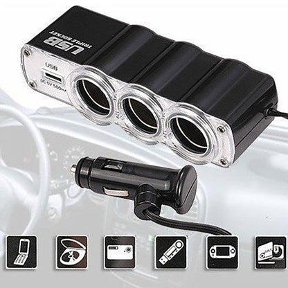 ADATTATORE USB AUTO TRIPLA PRESA 12V CARICABATTERIE MULTIPLO TELEFONI WF-0120