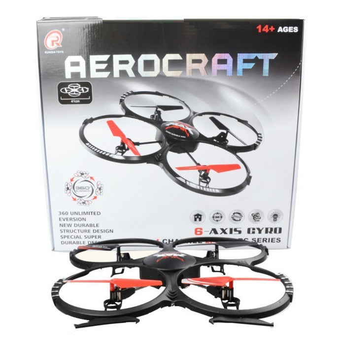 QUADRICOTTERO DRONE RADIOCOMANDATO AEROCRAFT 4CH 6 ASSI 2.4 Ghz VIDEOCAMERA 41CM