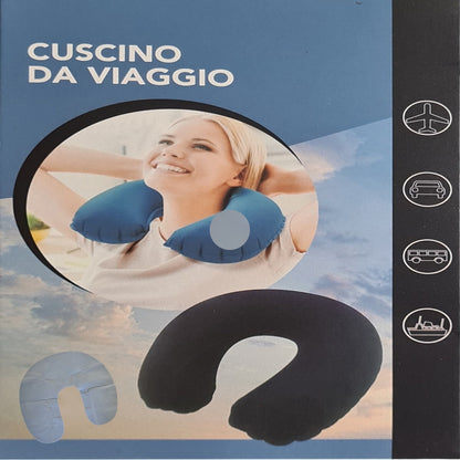 CUSCINO DA VIAGGIO GONFIABILE PVC COLLO VIAGGI AUTO AEREO TRENO 90151