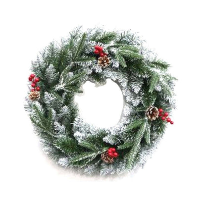 GHIRLANDA PINO VERDE INNEVATA 50CM BACCHE NEVE PIGNE CORONA ADDOBBI DI NATALE