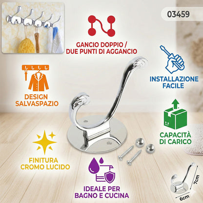 GANCIO APPENDIABITI BAGNO MURO GANCI ASCIUGAMANI CASA CROMATO DA PARETE 03459