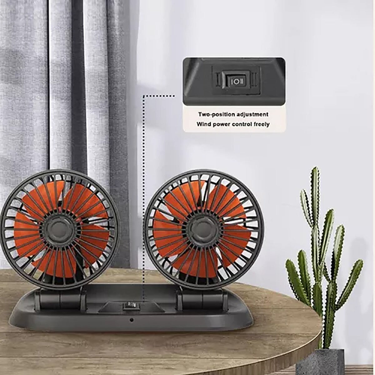 DOPPIO VENTILATORE PER AUTO 12V PORTATILE DA VIAGGIO REGOLABILE ARIA FRESCA