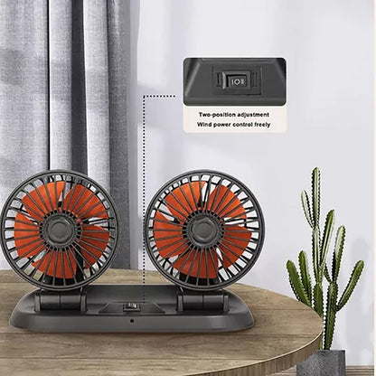 DOPPIO VENTILATORE PER AUTO 12V PORTATILE DA VIAGGIO REGOLABILE ARIA FRESCA