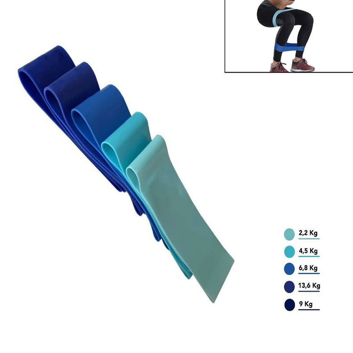 SET 5 ELASTICI ANELLO RESISTENZE BANDA ELASTICA FASCE PILATES YOGA 5x30CM 06203