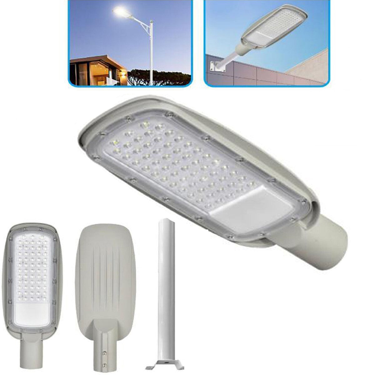 LAMPIONE STRADALE A LED CON PALO STAFFA ESTERNO FARO LED LUCE FREDDA 6500K 50W*