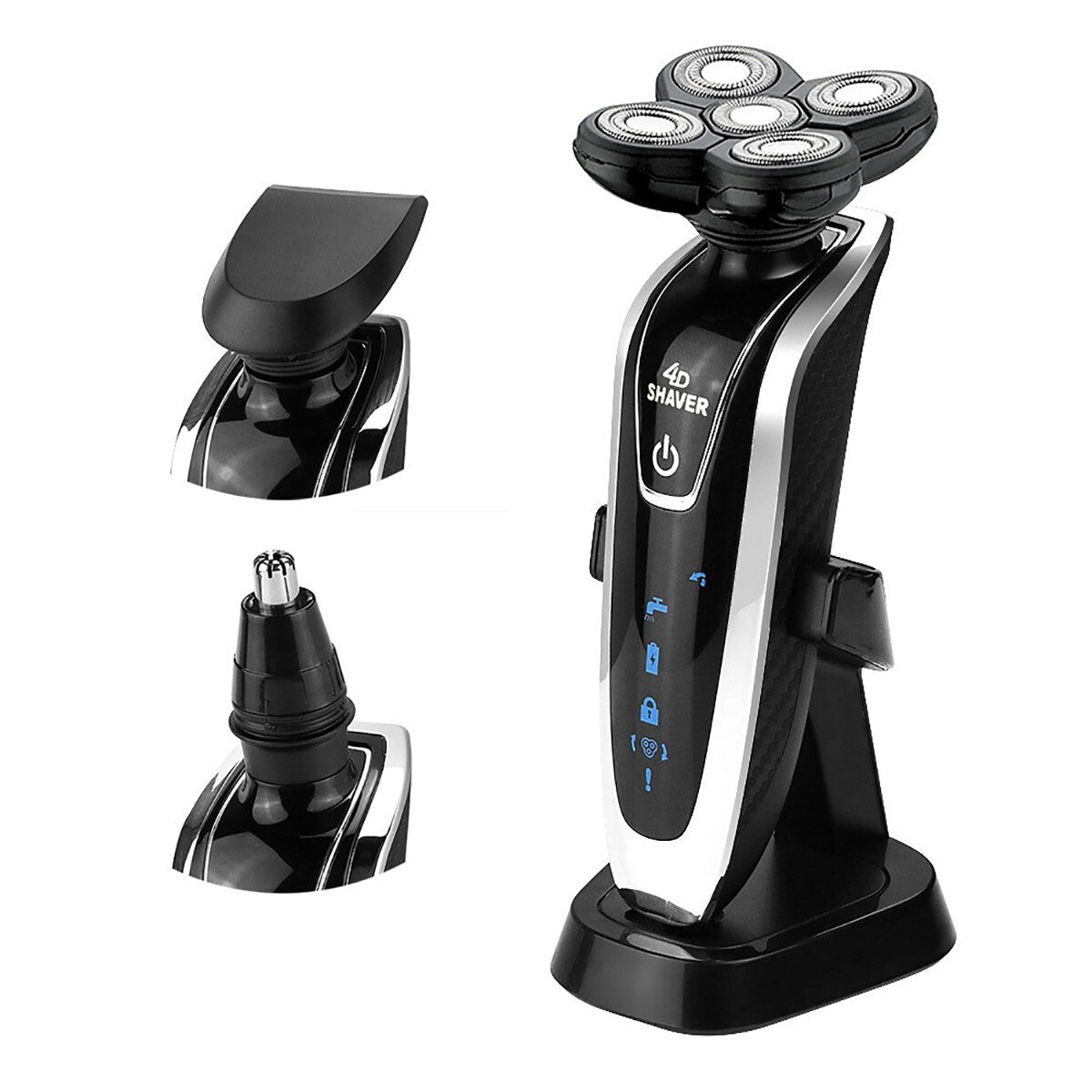 KIT RASOIO ELETTRICO UOMO BARBA NASO PULIZIA VISO IMPERMEABILE USB RICARICABILE