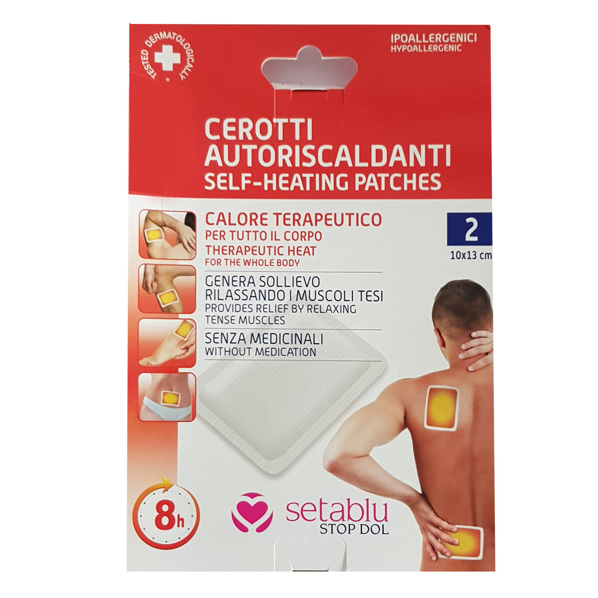 2 CEROTTI AUTO RISCALDANTI CALORE CORPO SCHIENA COLLO MUSCOLI DOLORE 10X13CM