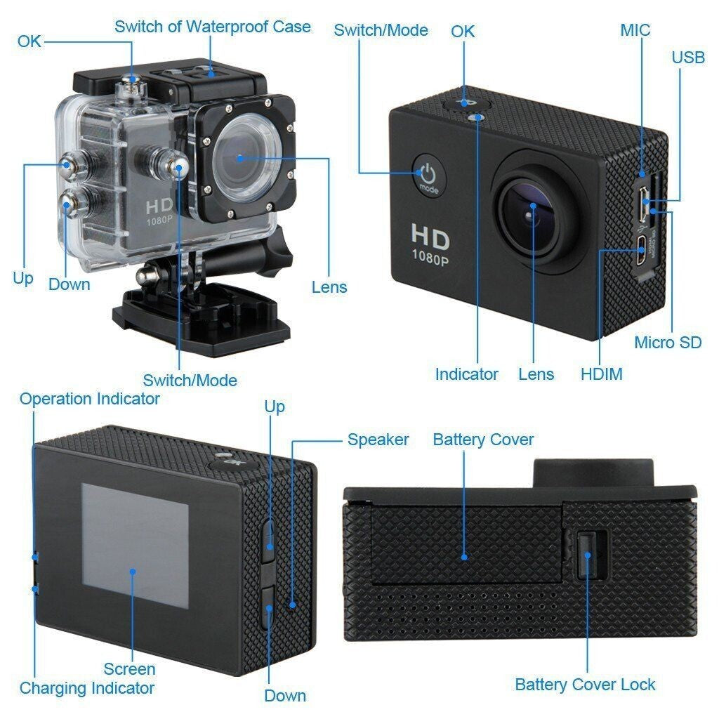 ACTION CAM 4K SPORTS ULTRA HD DV 30 METRI 16 Mp CAMERA FOTOCAMERA WATERPROOF