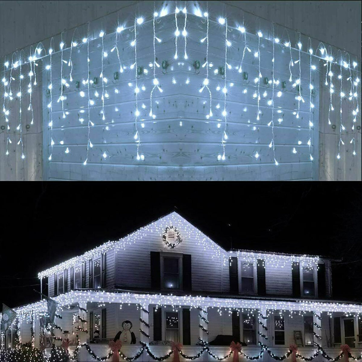TENDA LUMINOSA ESTERNO 120 LED NATALE BIANCO FREDDO FISSO INTERMITTENTE 3 METRI