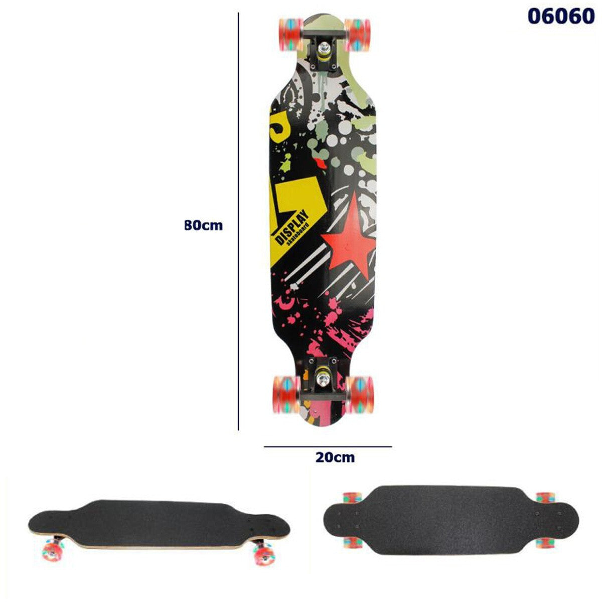 SKATEBOARD SKATE IN LEGNO FANTASIA COLORATO BAMBINI RAGAZZI 80CM 06060
