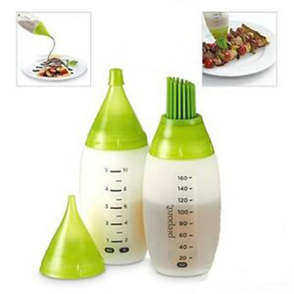 CHEF'S BOTTLE SET 2 CONTENITORI SILICONE 3 DECORI PENNELLO DECORARE DOLCI TORTE