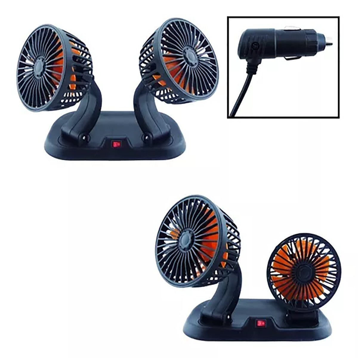 DOPPIO VENTILATORE PER AUTO 12V PORTATILE DA VIAGGIO REGOLABILE ARIA FRESCA