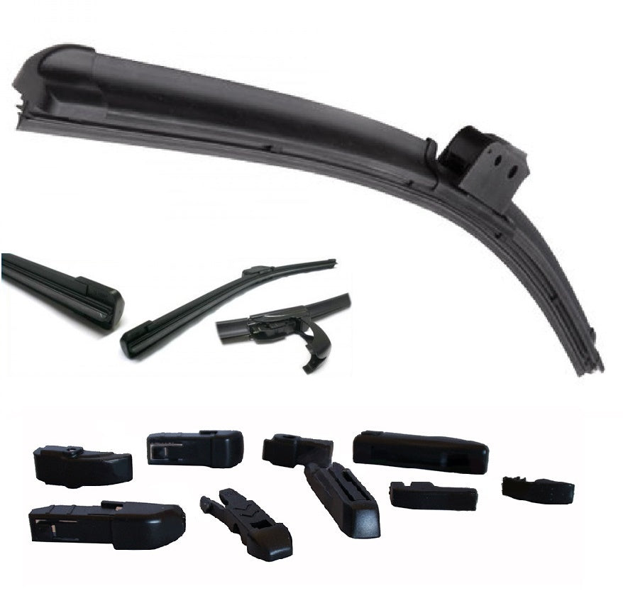 SPAZZOLE TERGICRISTALLI PIOGGIA UNIVERSALE AUTO AERO FLAT 9 ATTACCHI 21" 525 mm