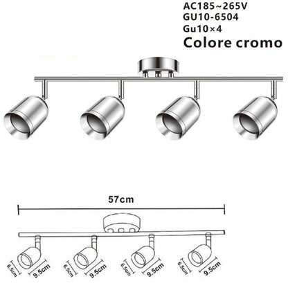 APPLIQUE 4 FARETTI 6.5*9.5CM SOFFITTO PLAFFONIERA ORIENTABILI GU10 LED CROMATO