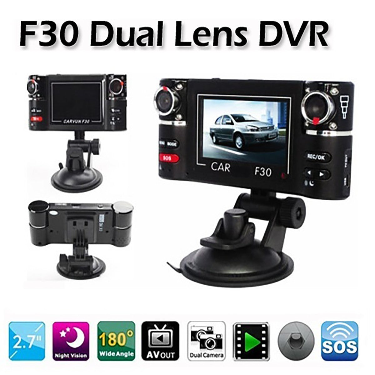 TELECAMERA MONITOR DVR VIDEOREGISTRATORE VIDEO TF 2 CANALI AUTO 8 LED IR TAXI