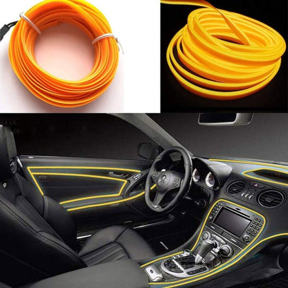 STRISCIA INTERNI LUCE AUTO FIBRA OTTICA 12V DECORAZIONE FILO 3MT GIALLO 47