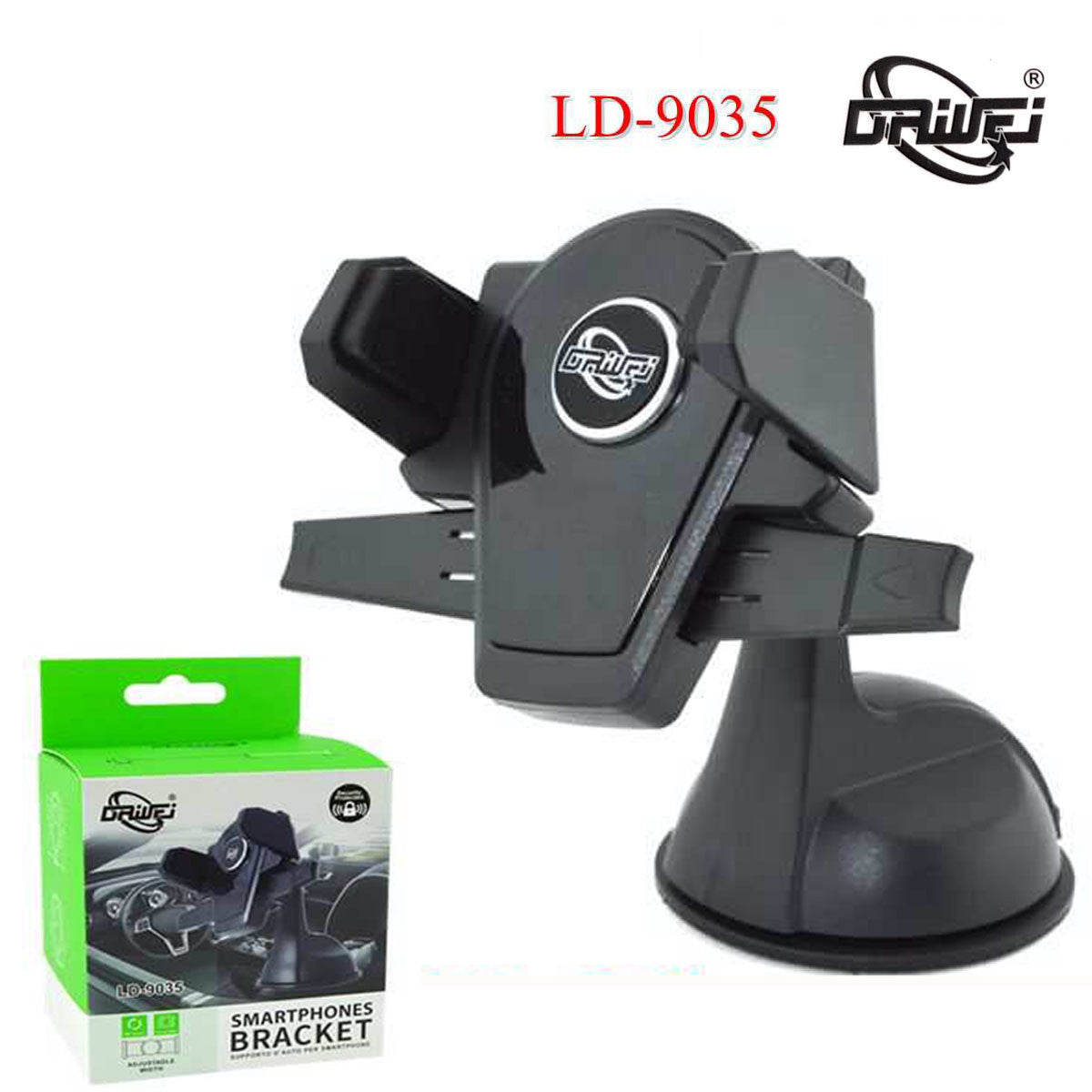 SUPPORTO DA AUTO PER CELLULARE UNIVERSALE ROTAZIONE 360° VENTOSA FISSO LD-9035