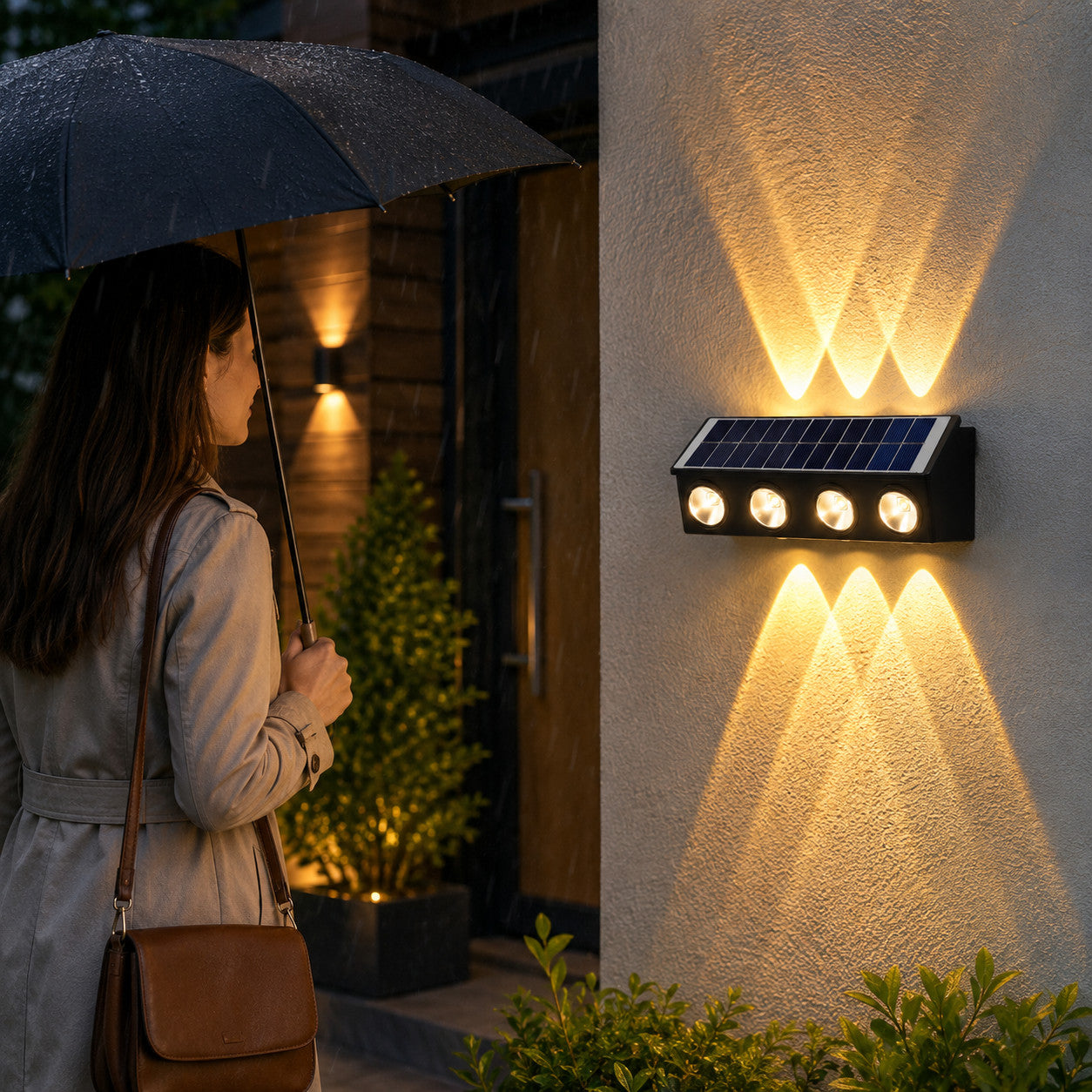 APPLIQUE LAMPADA 8 LED MURO PARETE SOLARE IP65 BIANCO CALDO GIARDINO TE-B0578*