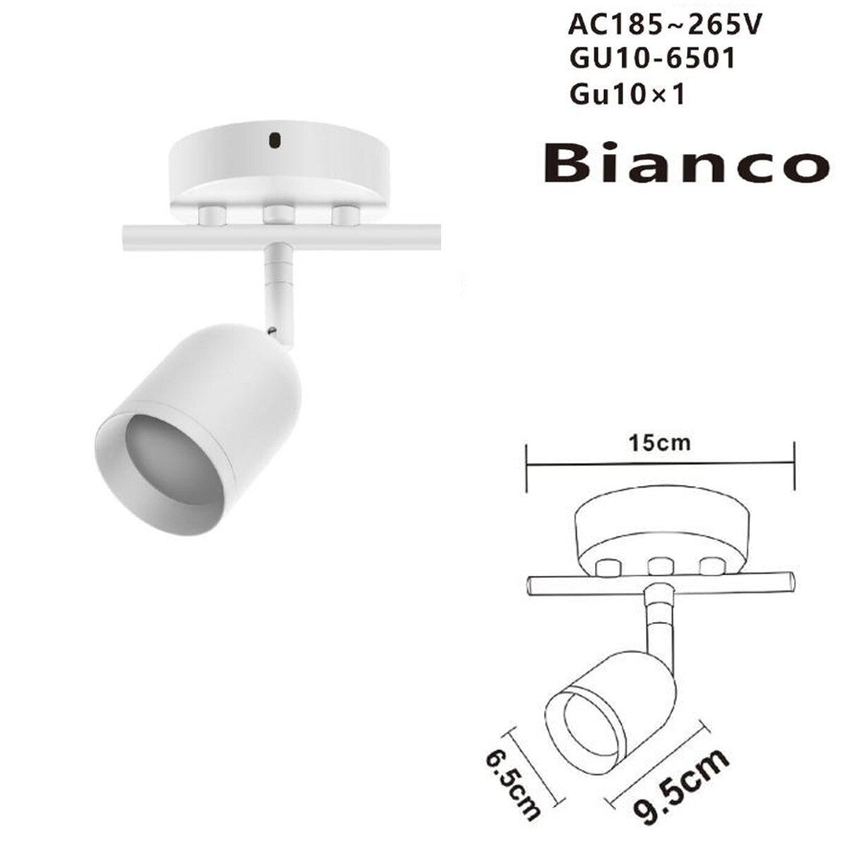 APPLIQUE FARETTO 6.5*9.5CM SOFFITTO PLAFFONIERA ORIENTABILI GU10 LED BIANCO 6501
