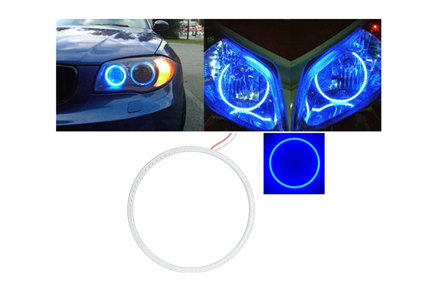 ANGEL EYES BLU COB LED COLORE BLUE ANELLO LUCE AUTO MOTO QUOD SUV 110MM GQ-1110