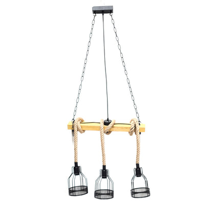 LAMPADARIO SOSPENSIONE VINTAGE E27 CANAPA RETRO COUNTRY LEGNO GABBIA INDUSTRIALE
