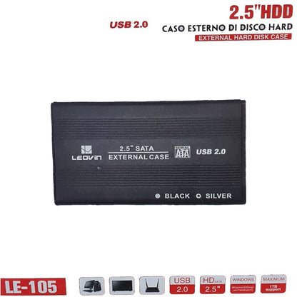 CASE BOX ESTERNO PER HARDISK HARD DISK ALLUMINIO HD 2.5" SATA USB 2.0 HDD LE-105