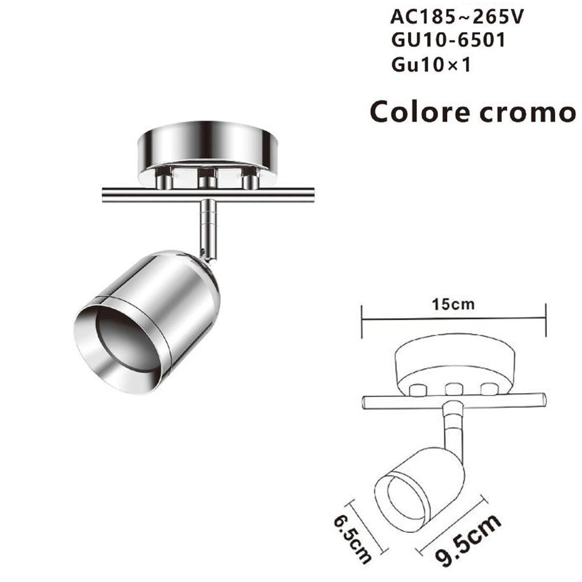 APPLIQUE FARETTO SOFFITTO 6.5*9.5CM PLAFFONIERA ORIENTABILI GU10 LED CROMATO
