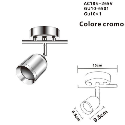 APPLIQUE FARETTO SOFFITTO 6.5*9.5CM PLAFFONIERA ORIENTABILI GU10 LED CROMATO