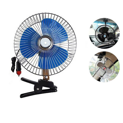 VENTILATORE OSCILLANTE PORTATILE PINZA VIAGGIO AUTO CAMPER CAMION 12V 20CM