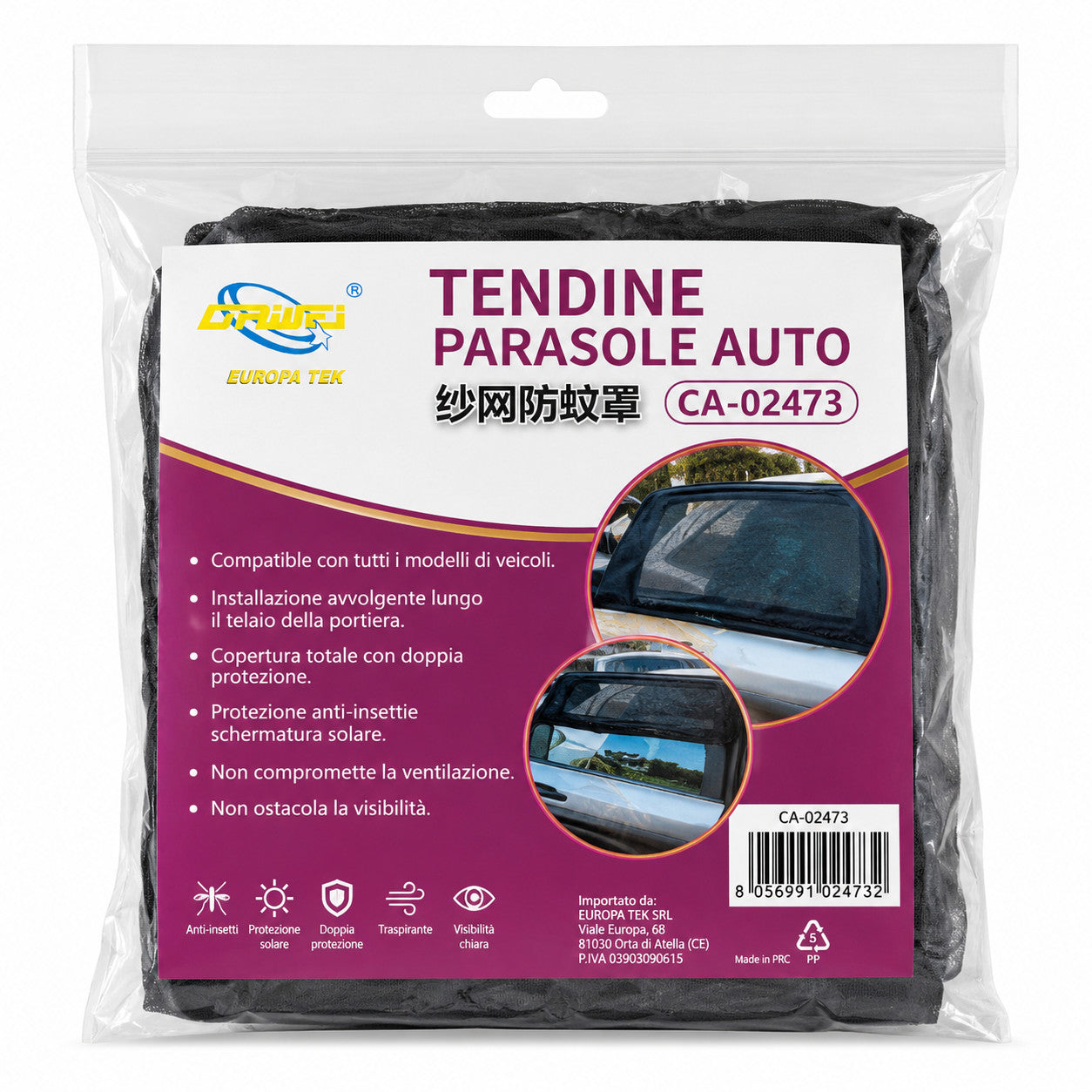 TENDINE PARASOLE AUTO UNIVERSALI RETE OSCURANTE ANTI INSETTI 70x50CM CA-02473