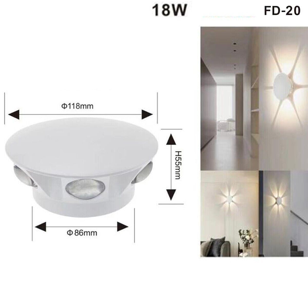 APPLIQUE LED 6 COB LAMPADA PARETE ROTONDO 18W BIANCO NATURALE 4000K ESTERNO 20*