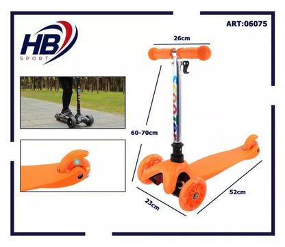 3-Rad-Roller für Jungen/Mädchen, höhenverstellbar, Bremse, Lichter (Orange)