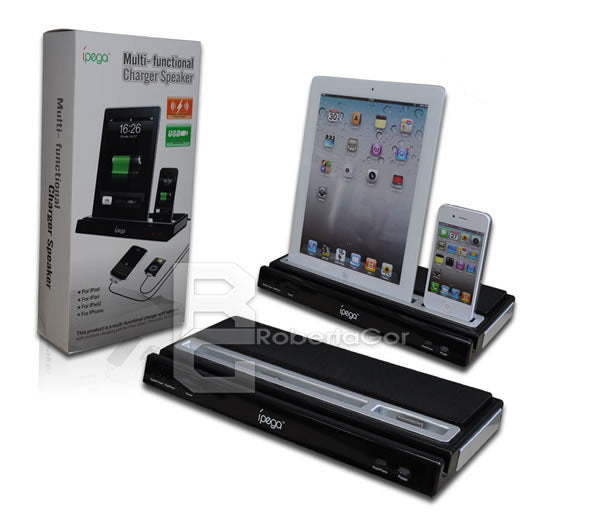 CARICABATTERIA MULTIFUNZIONE SPEAKER CASSE COMPATIBILE PER IPHONE 4 4S IPAD