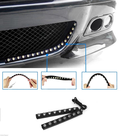 COPPIA LUCI FLESSIBILI AUTO 12 LED ALTA LUMINOSITA' ADESIVA WATERPROOF BIANCA