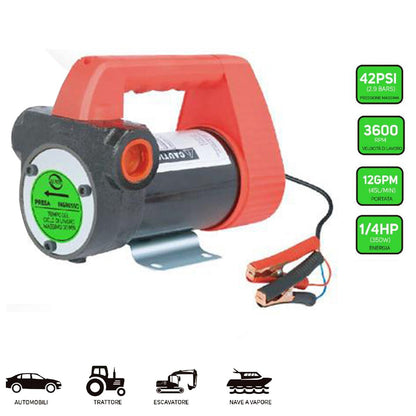 POMPA TRAVASO ELETTRICA CARBURANTE ACQUA OLIO DIESEL 24V 350W 42PSI AUTO SO-003*