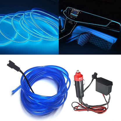 STRISCIA INTERNI LUCE AUTO FIBRA OTTICA 12V DECORAZIONE FILO 5MT BLU 38